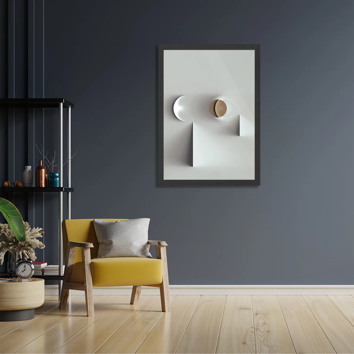 Poster Scandinavisch Wit met Goudkleurig Element Rechthoek Verticaal Met Lijst Template PBL 50 70 Verticaal Abstract 01 2