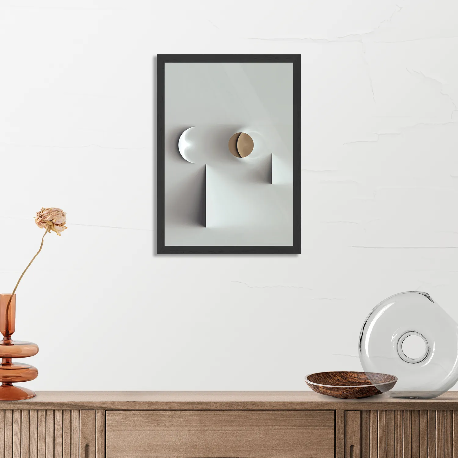 Poster Scandinavisch Wit met Goudkleurig Element Rechthoek Verticaal Met Lijst Template PBL 50 70 Verticaal Abstract 01 3