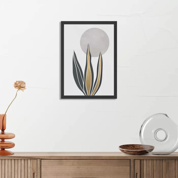 Poster Blad met Goud en Zilvere Elementen Rechthoek Verticaal Met Lijst Template PBL 50 70 Verticaal Abstract 78 3