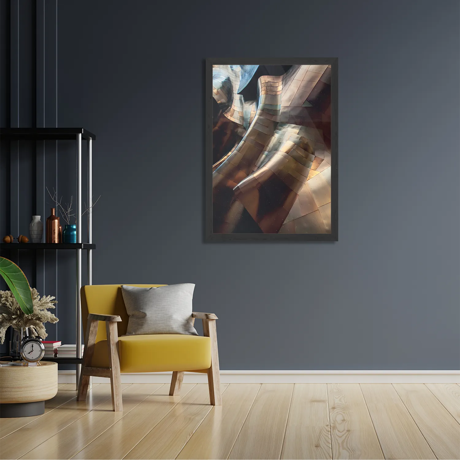 Poster Gebogen Stalen Platen - Twisted Metal Rechthoek Verticaal Met Lijst Template PBL 50 70 Verticaal Abstract 82 2