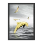 Poster Springende Dolfijnen Goud 02 Rechthoek Verticaal Met Lijst Template PBL 50 70 Verticaal Dieren 3 1