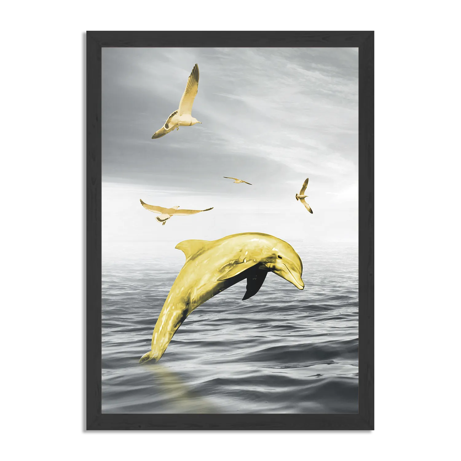 Poster Springende Dolfijnen Goud 02 Rechthoek Verticaal Met Lijst Template PBL 50 70 Verticaal Dieren 3 1