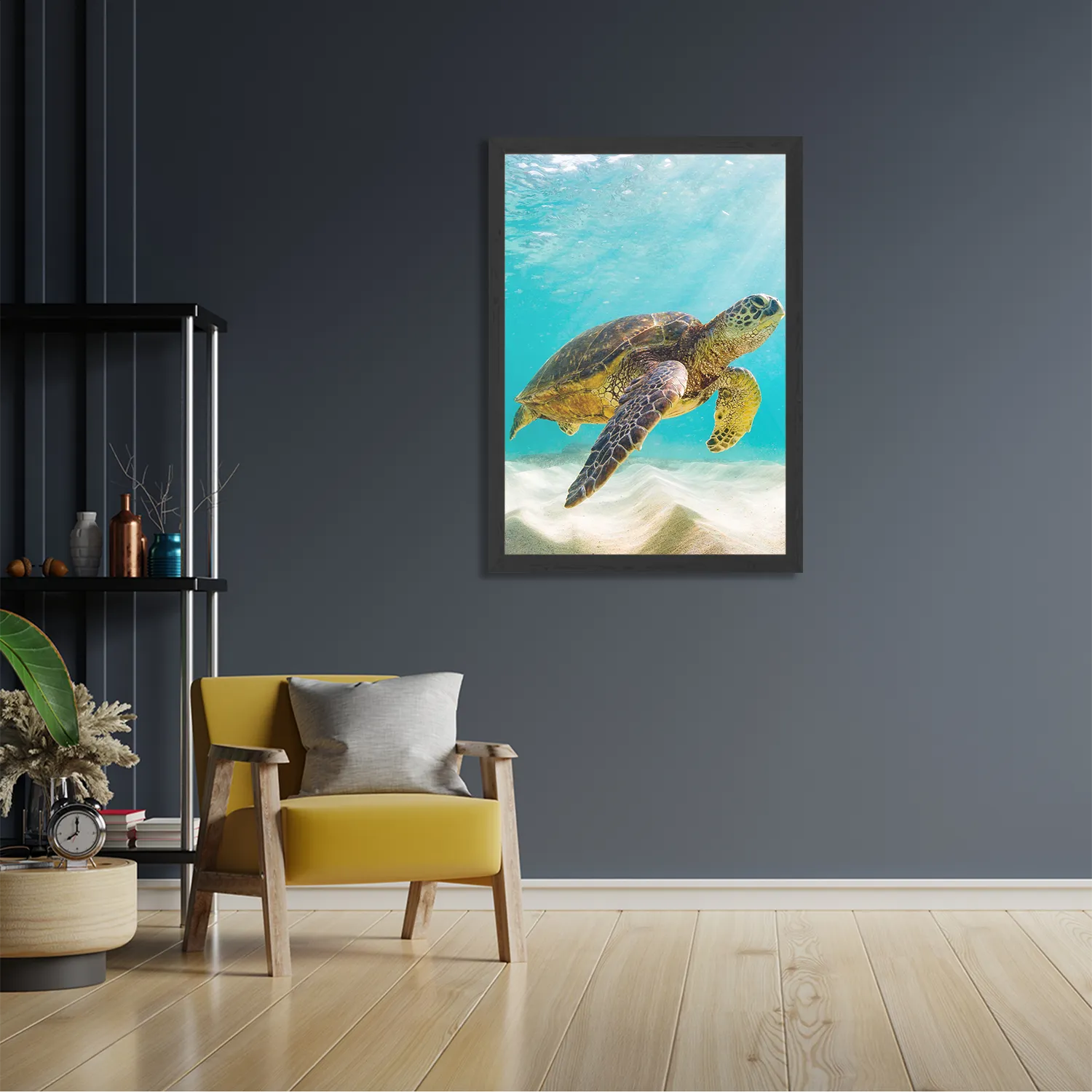 Poster Zeeschildpad In Helderblauw Water 04 Rechthoek Verticaal Met Lijst Template PBL 50 70 Verticaal Dieren 58 2