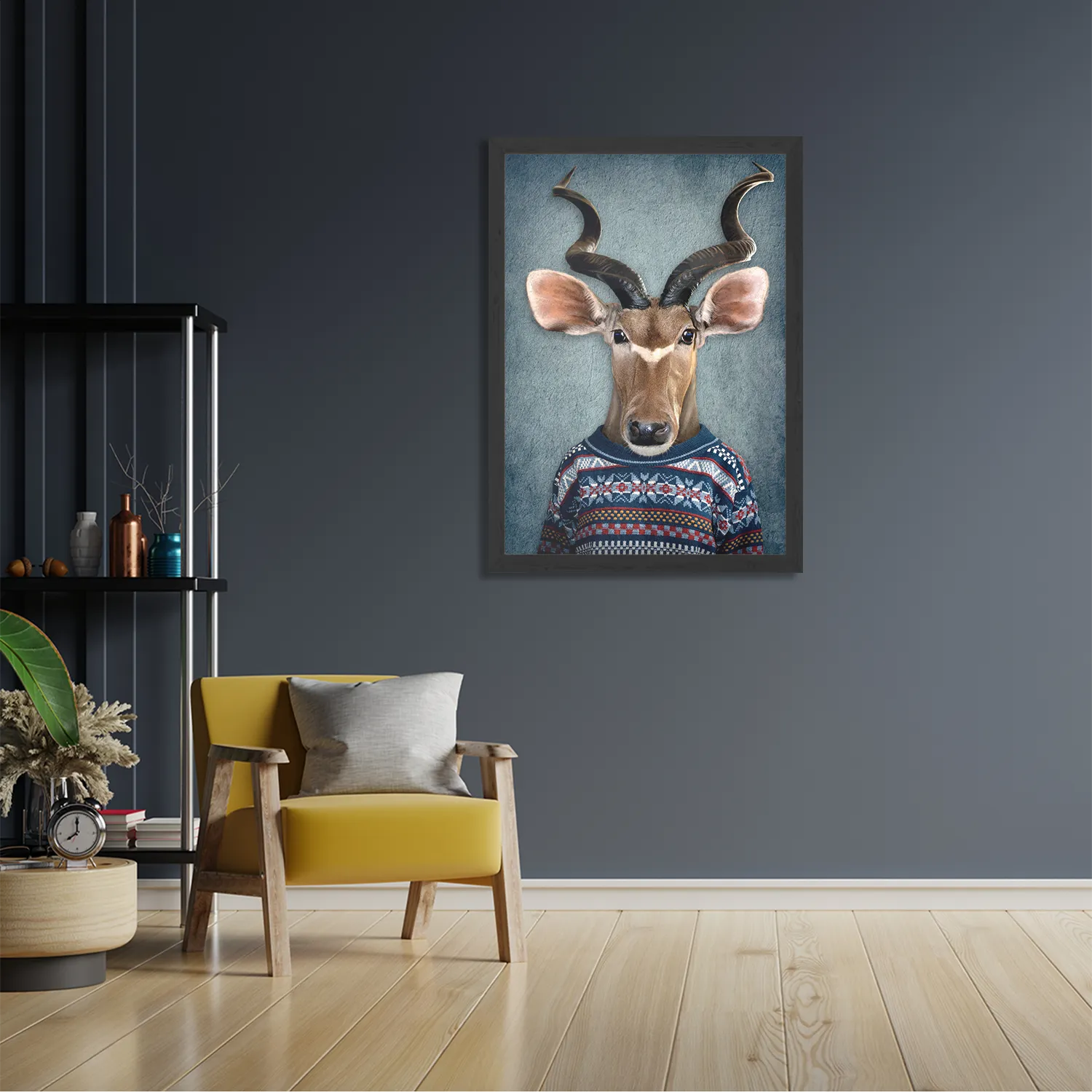 Poster Menselijke Bok Met Gebreide Trui Rechthoek Verticaal Met Lijst Template PBL 50 70 Verticaal Ironisch 1 2