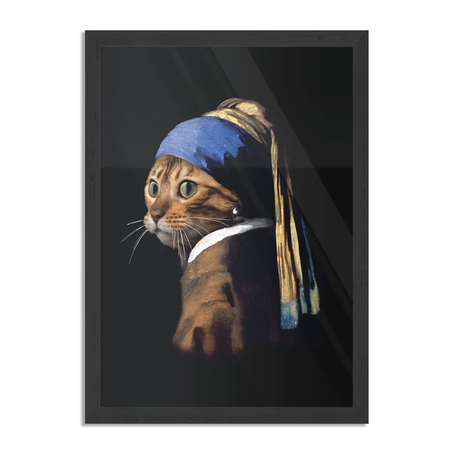 Poster Menselijke Kat Als Meisje Met De Parel Rechthoek Verticaal Met Lijst Template PBL 50 70 Verticaal Ironisch 11 1