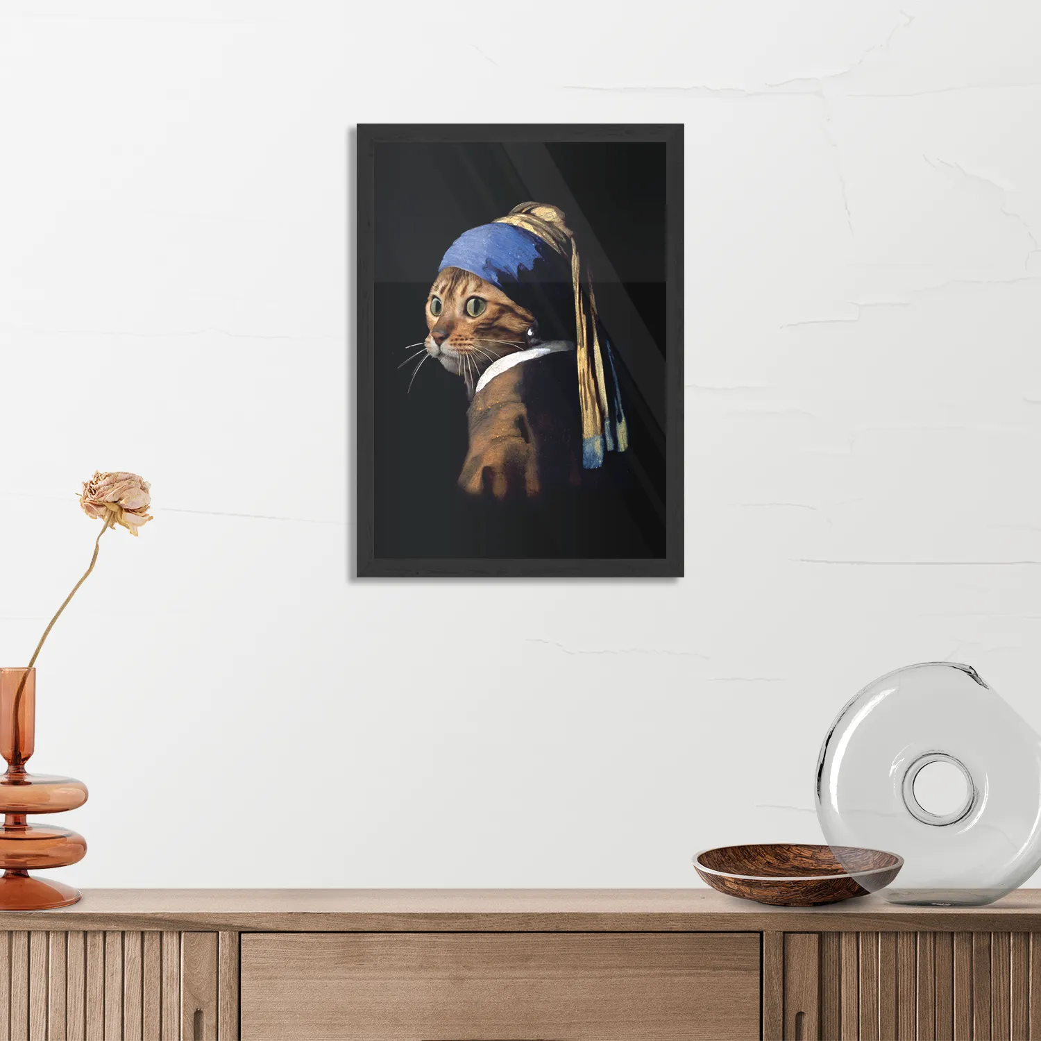 Poster Menselijke Kat Als Meisje Met De Parel Rechthoek Verticaal Met Lijst Template PBL 50 70 Verticaal Ironisch 11 3