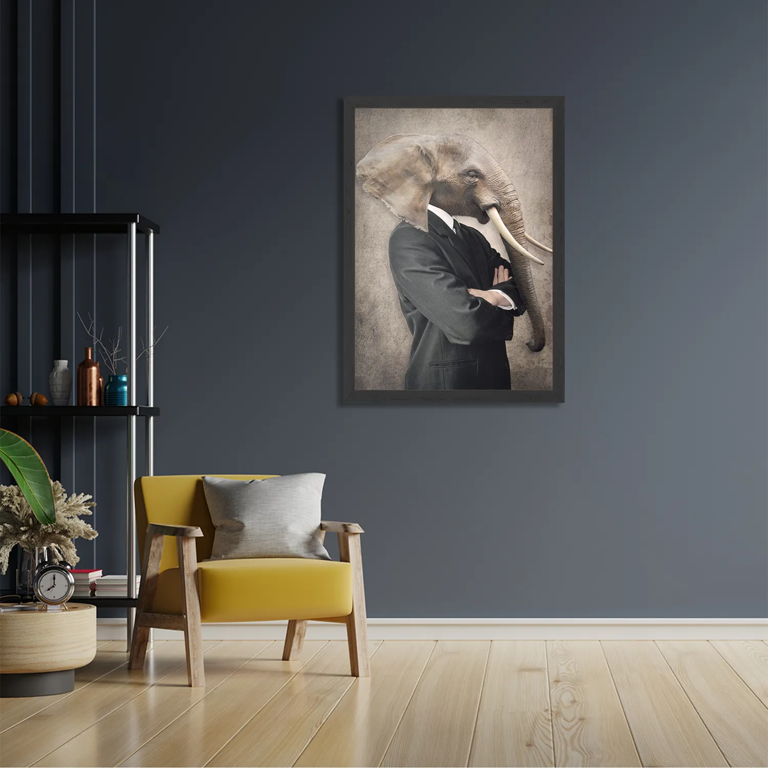 Poster Menselijke Olifant In Casual Pak Rechthoek Verticaal Met Lijst Template PBL 50 70 Verticaal Ironisch 9 2