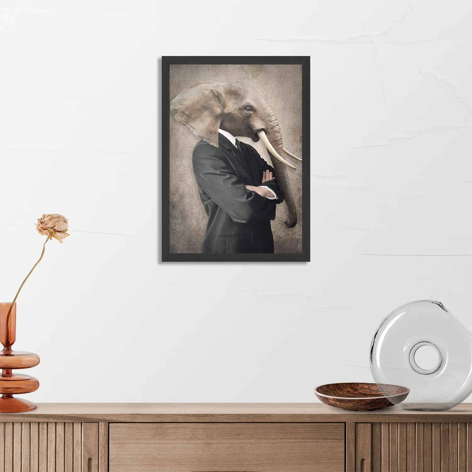 Poster Menselijke Olifant In Casual Pak Rechthoek Verticaal Met Lijst Template PBL 50 70 Verticaal Ironisch 9 3