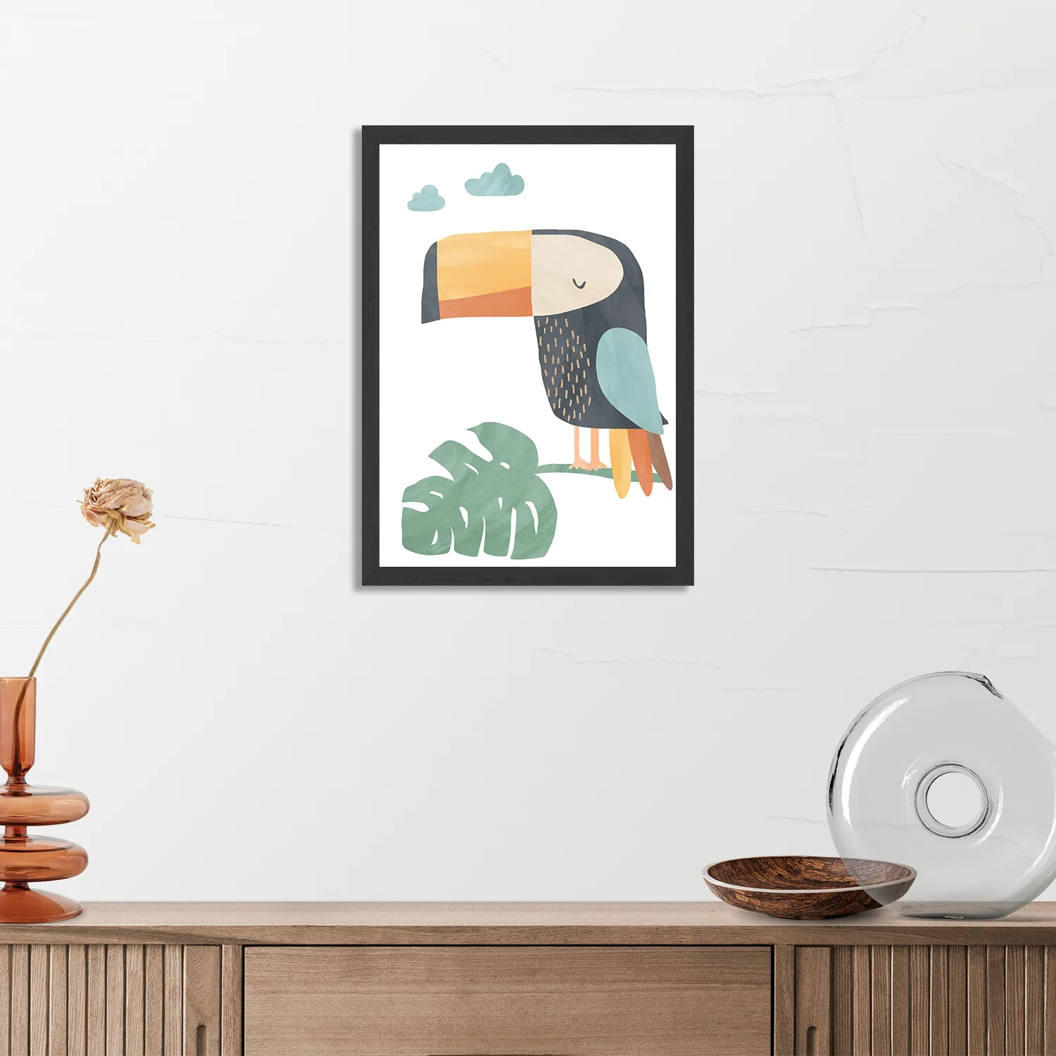 Poster Toekan in de wolken Rechthoek Verticaal Met Lijst Template PBL 50 70 Verticaal Kinderen 30 3