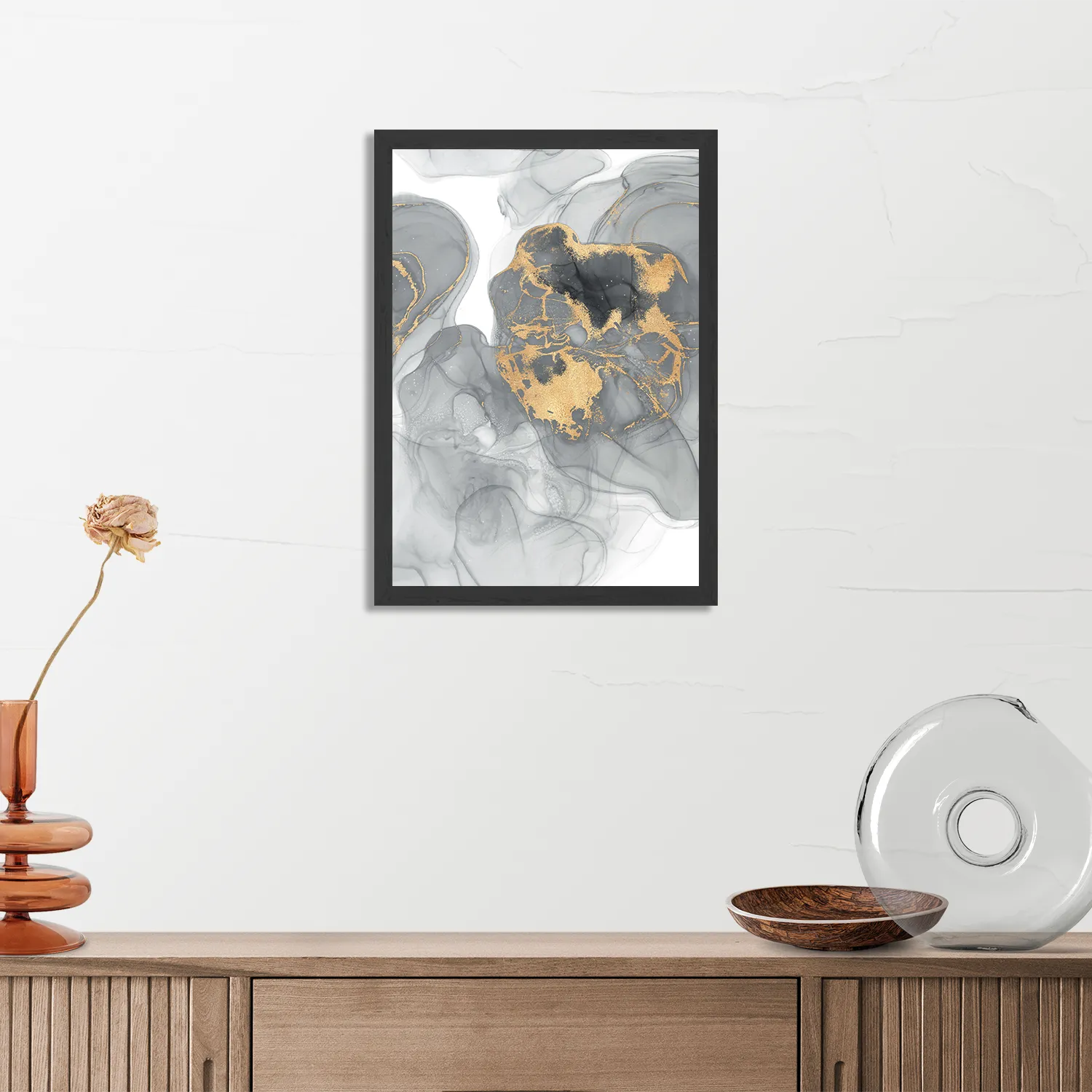 Poster Abstract Marmer Look Grijs met Goud 03 Rechthoek Verticaal Met Lijst Template PBL 50 70 Verticaal Marmer 11 3