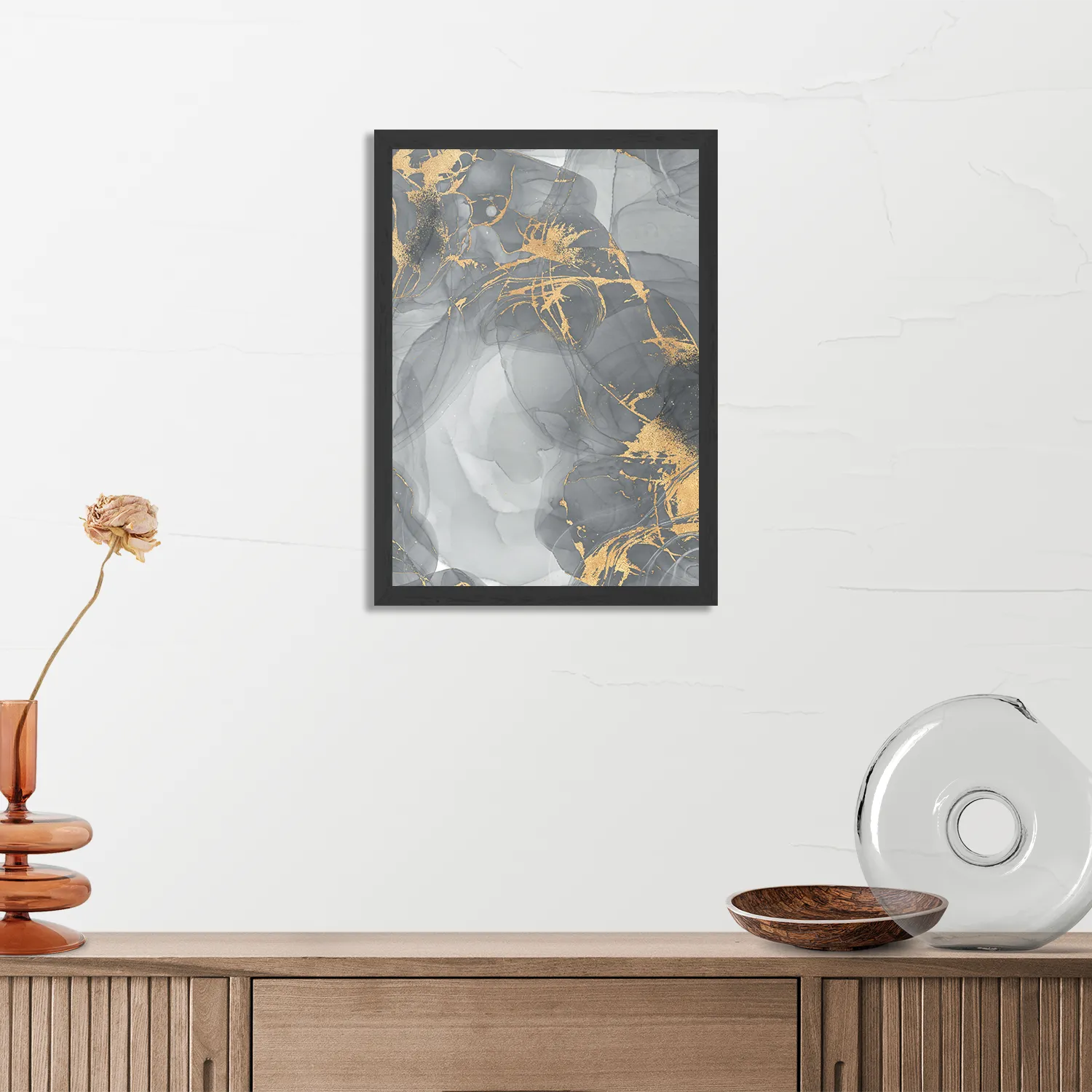 Poster Abstract Marmer Look Grijs met Goud 05 Rechthoek Verticaal Met Lijst Template PBL 50 70 Verticaal Marmer 14 3