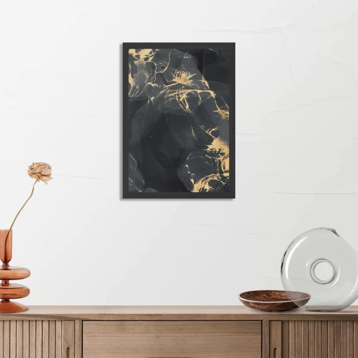 Poster Abstract Marmer Look Zwart met Goud 04 Rechthoek Verticaal Met Lijst Template PBL 50 70 Verticaal Marmer 15 3