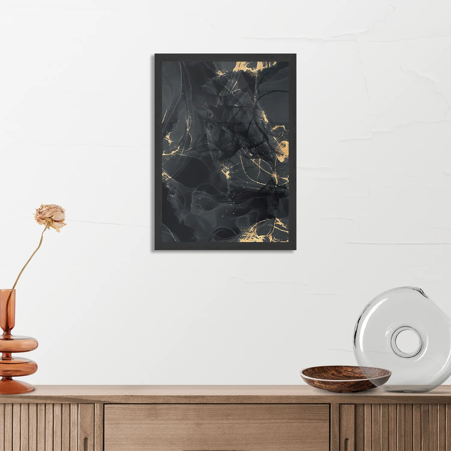 Poster Abstract Marmer Look Zwart met Goud 05 Rechthoek Verticaal Met Lijst Template PBL 50 70 Verticaal Marmer 16 3
