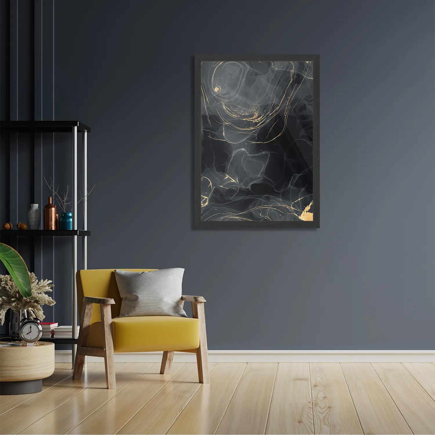 Poster Abstract Marmer Look Zwart met Goud 01 Rechthoek Verticaal Met Lijst Template PBL 50 70 Verticaal Marmer 8 2