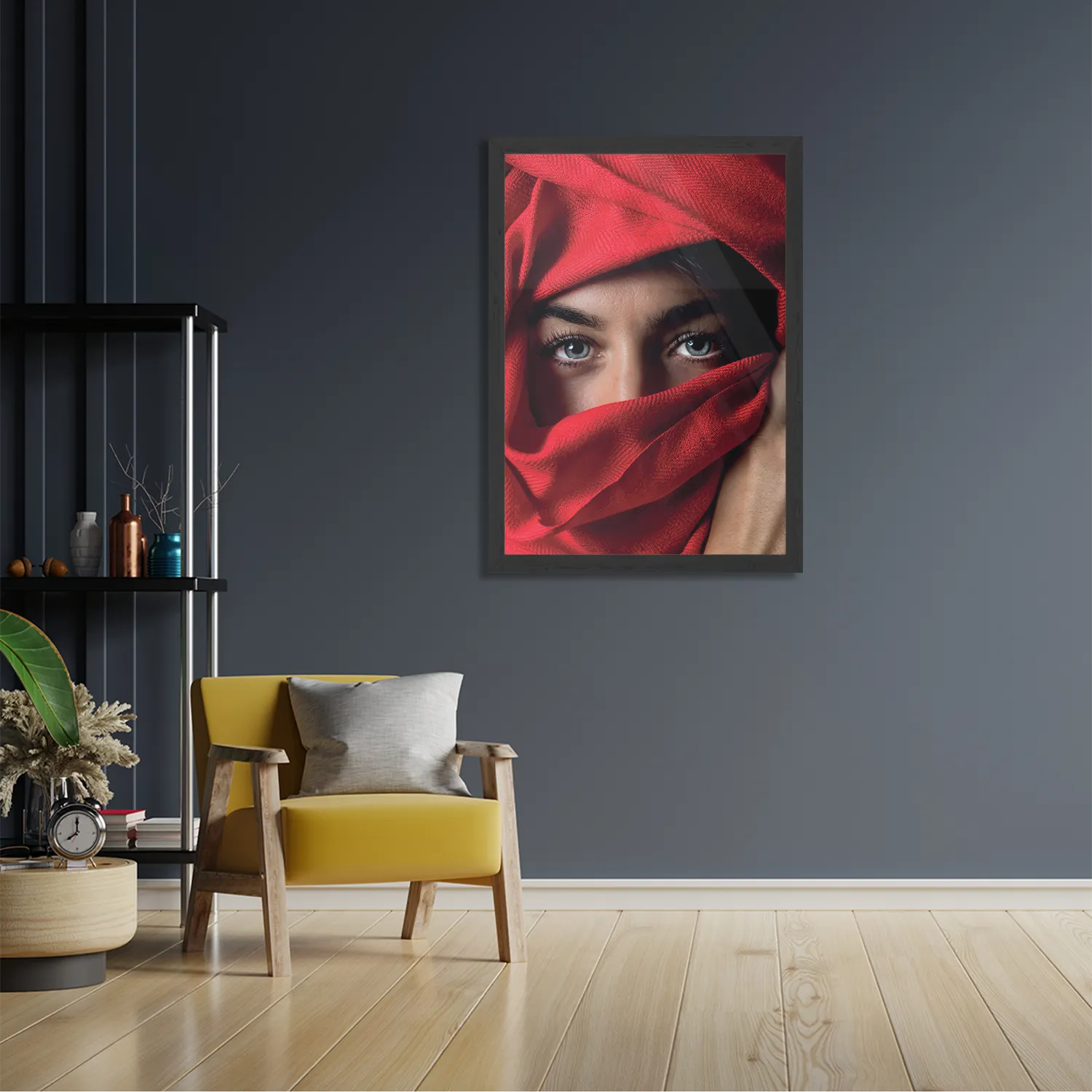Poster Jonge Arabische Vrouw Met Rode Hoofddoek Rechthoek Verticaal Met Lijst Template PBL 50 70 Verticaal Mensen 1 2