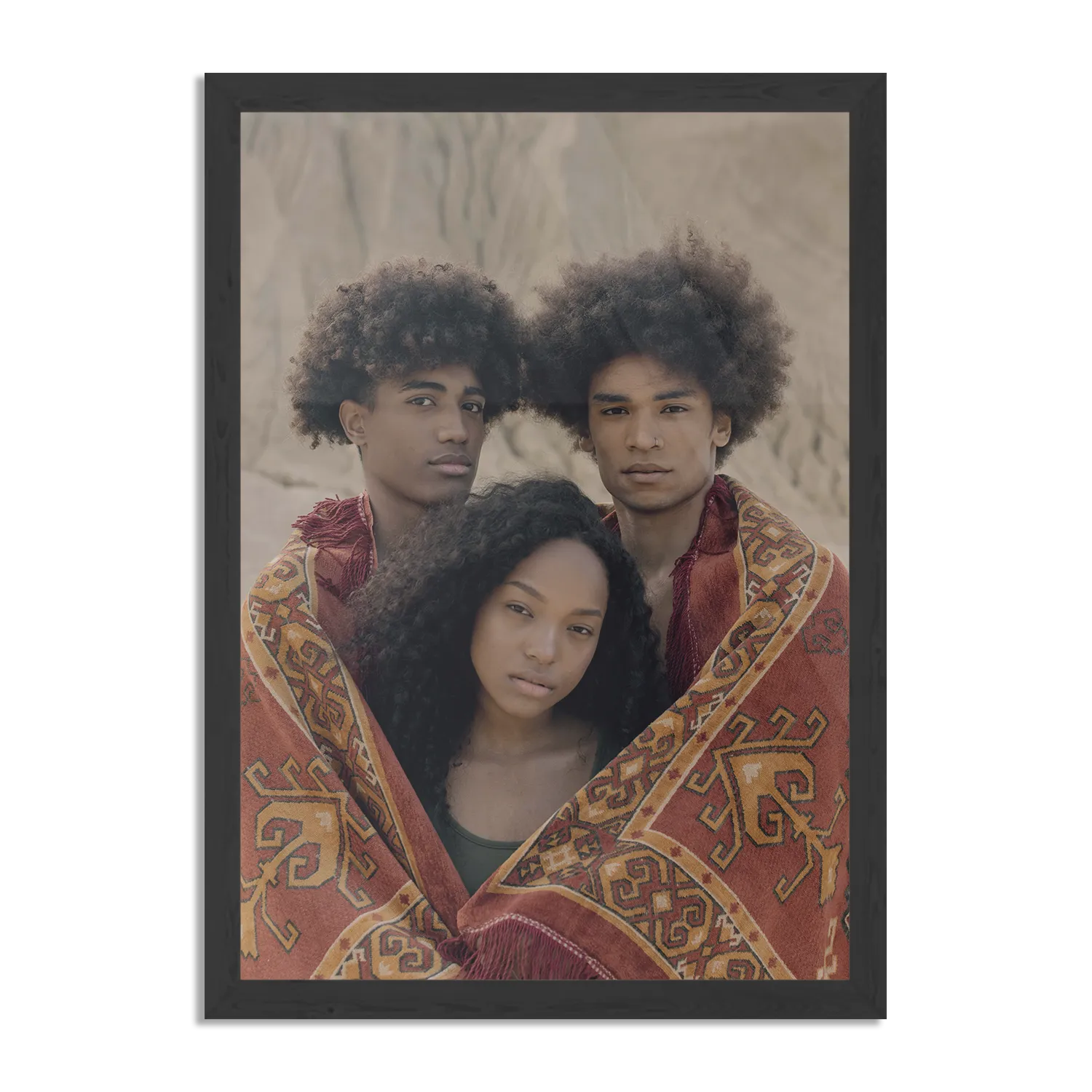 Poster Afro's in de Woestijn met Persisch tapijt Rechthoek Verticaal Met Lijst Template PBL 50 70 Verticaal Mensen 10 1