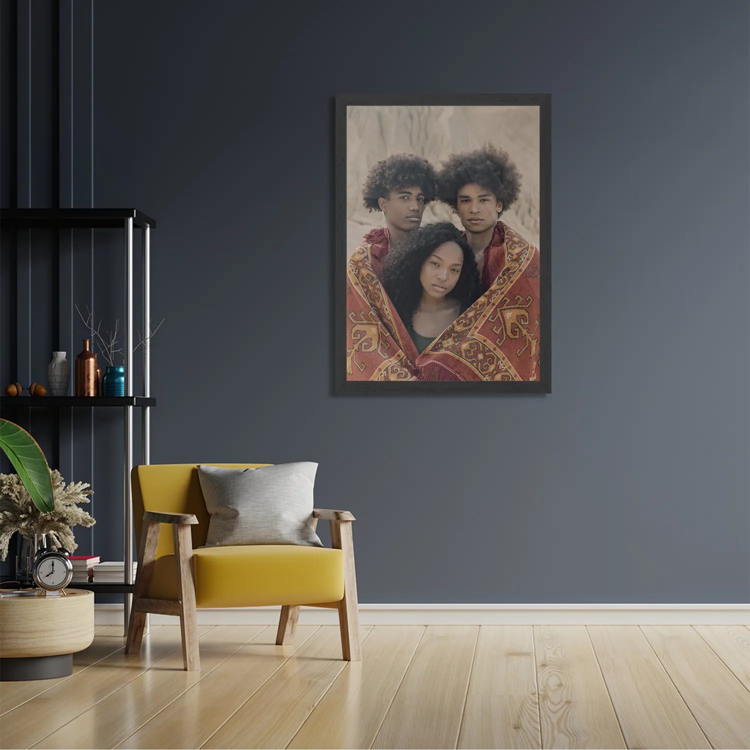 Poster Afro's in de Woestijn met Persisch tapijt Rechthoek Verticaal Met Lijst Template PBL 50 70 Verticaal Mensen 10 2