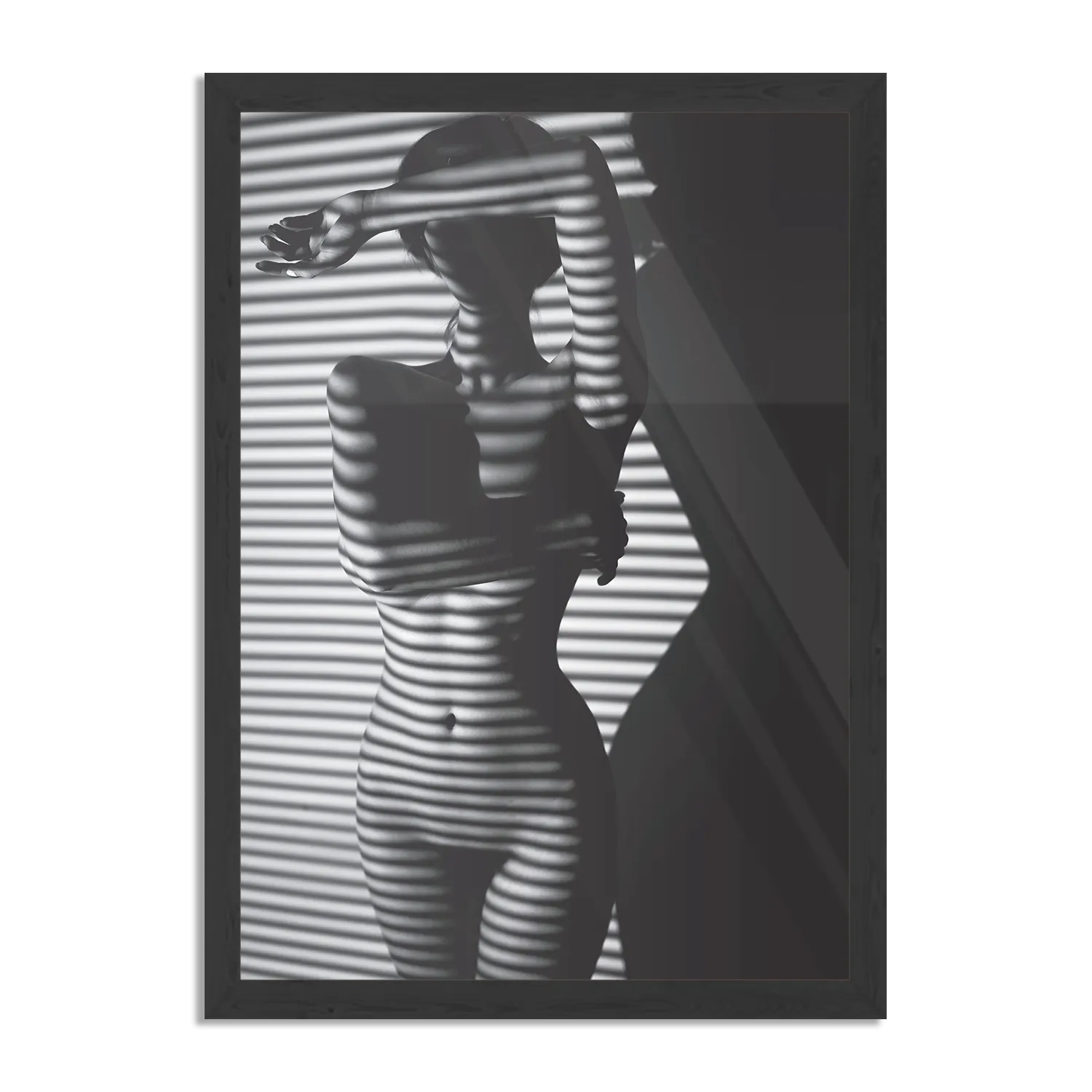 Poster Blote Vrouw Achter Jaloezie 02 Rechthoek Verticaal Met Lijst Template PBL 50 70 Verticaal Mensen 33 1