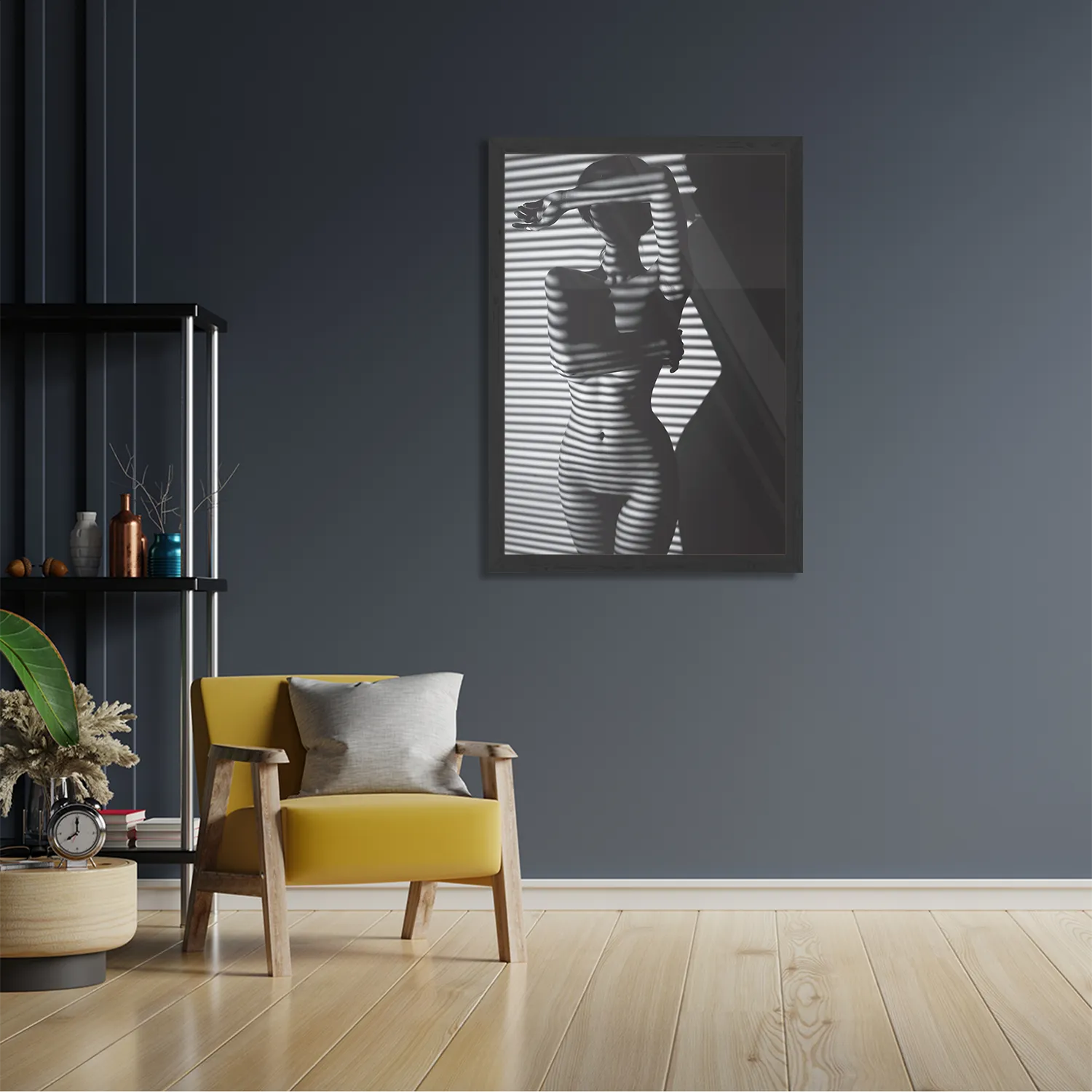 Poster Blote Vrouw Achter Jaloezie 02 Rechthoek Verticaal Met Lijst Template PBL 50 70 Verticaal Mensen 33 2