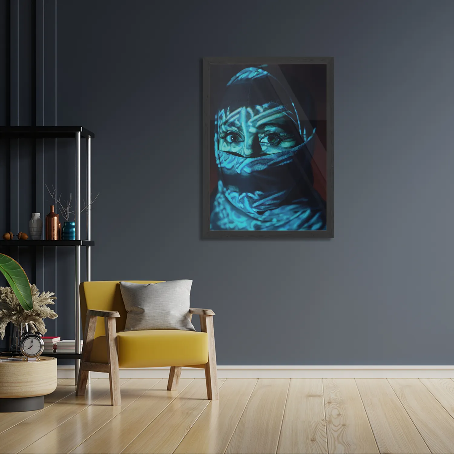 Poster Jonge Arabische Vrouw Met Blauwe Hoofddoek Rechthoek Verticaal Met Lijst Template PBL 50 70 Verticaal Mensen 9 2