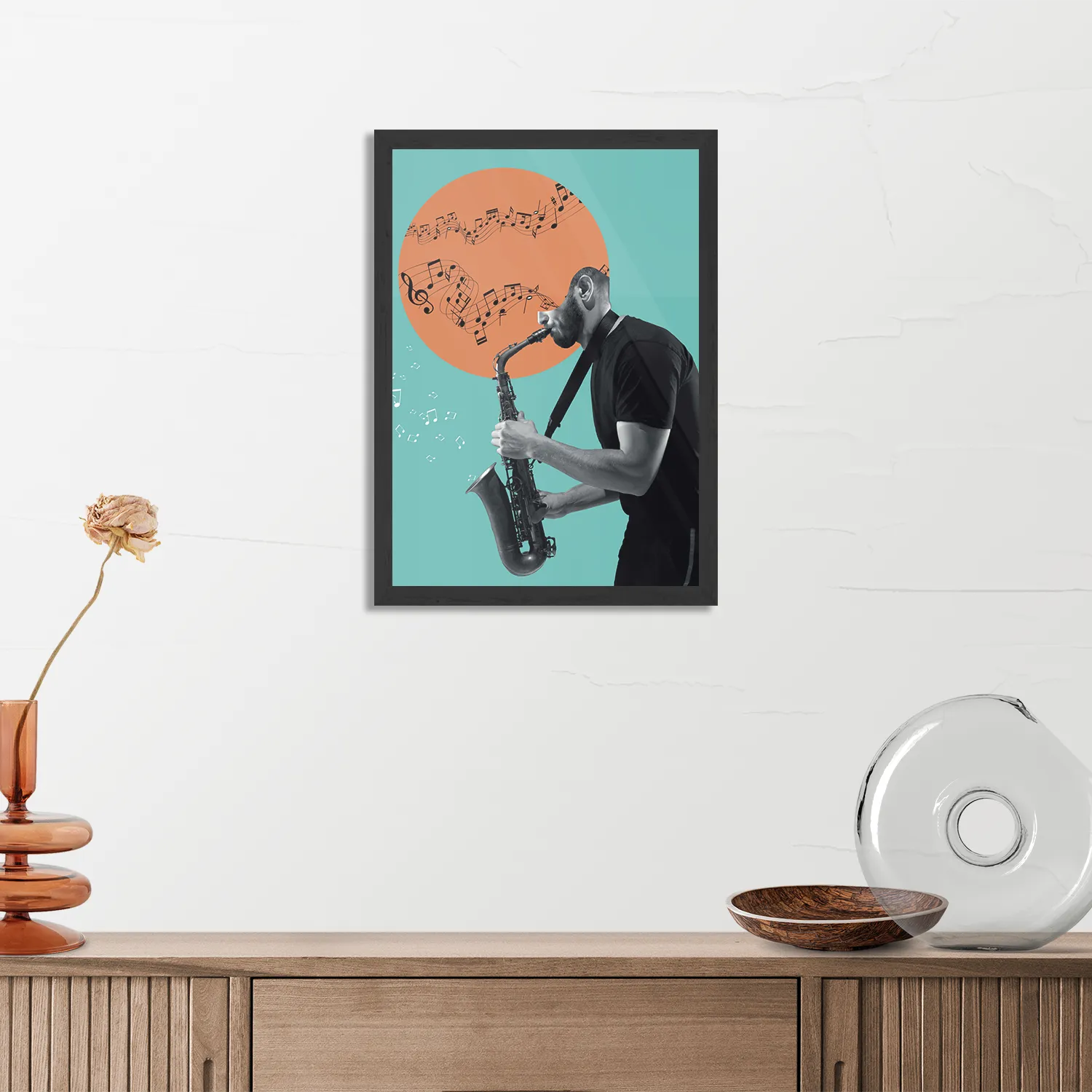 Poster Saxofonist Rechthoek Verticaal Met Lijst Template PBL 50 70 Verticaal Muziek 10 3
