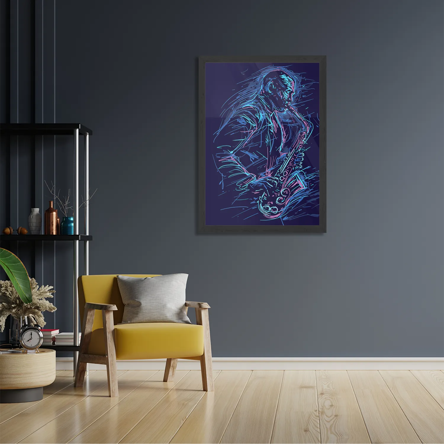 Poster Kleurrijke Saxofonist 02 Rechthoek Verticaal Met Lijst Template PBL 50 70 Verticaal Muziek 15 2