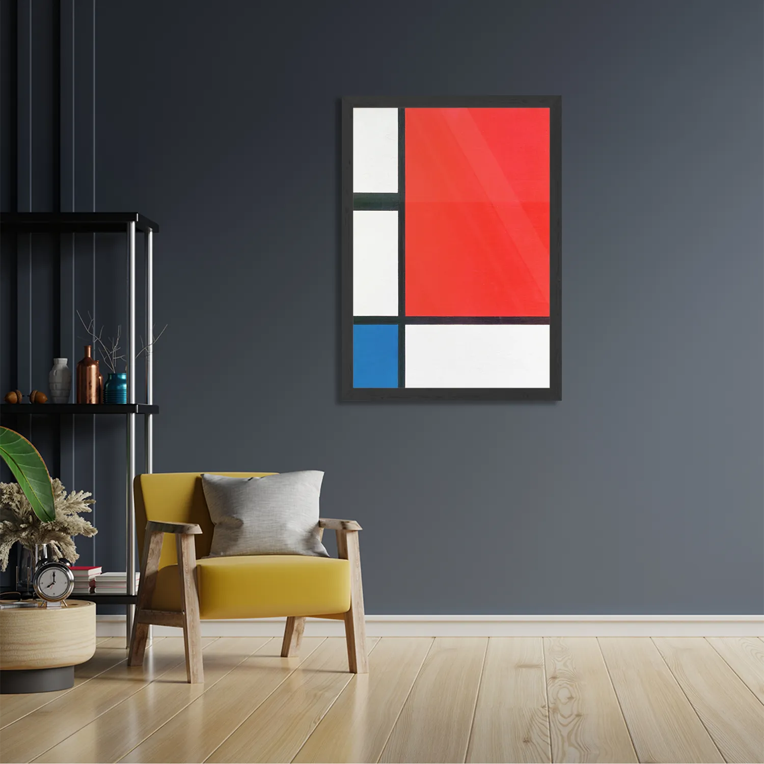 Poster Mondriaan de rode rechthoek Rechthoek Verticaal Met Lijst Template PBL 50 70 Verticaal Om 1 2