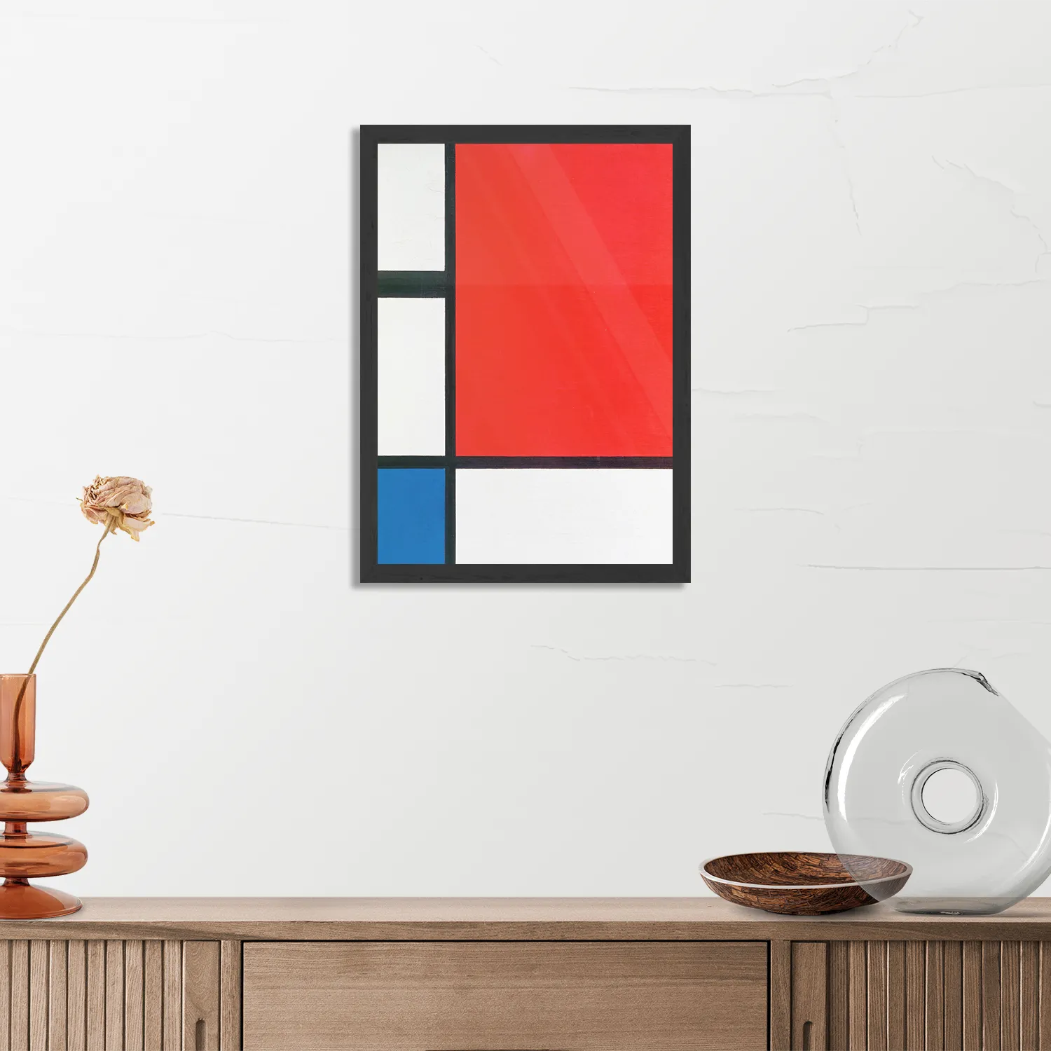 Poster Mondriaan de rode rechthoek Rechthoek Verticaal Met Lijst Template PBL 50 70 Verticaal Om 1 3