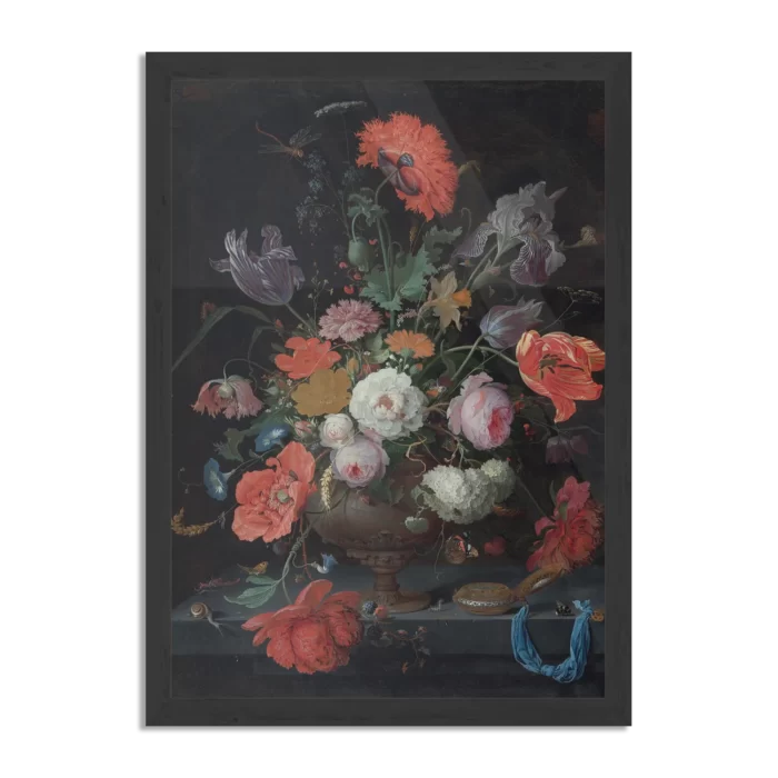 Poster Abraham Mignon Stilleven met bloemen en een horloge 1660-1679 Rechthoek Verticaal Met Lijst Template PBL 50 70 Verticaal Om 26 1