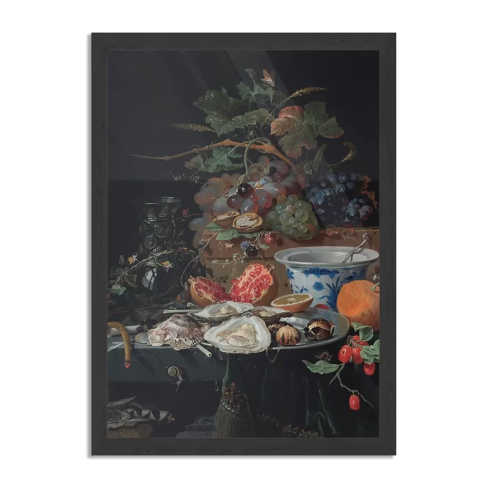 Poster Abraham Mignon Stilleven met vruchten, oesters en een porseleinen kom 1660-1679 Rechthoek Verticaal Met Lijst Template PBL 50 70 Verticaal Om 28 1