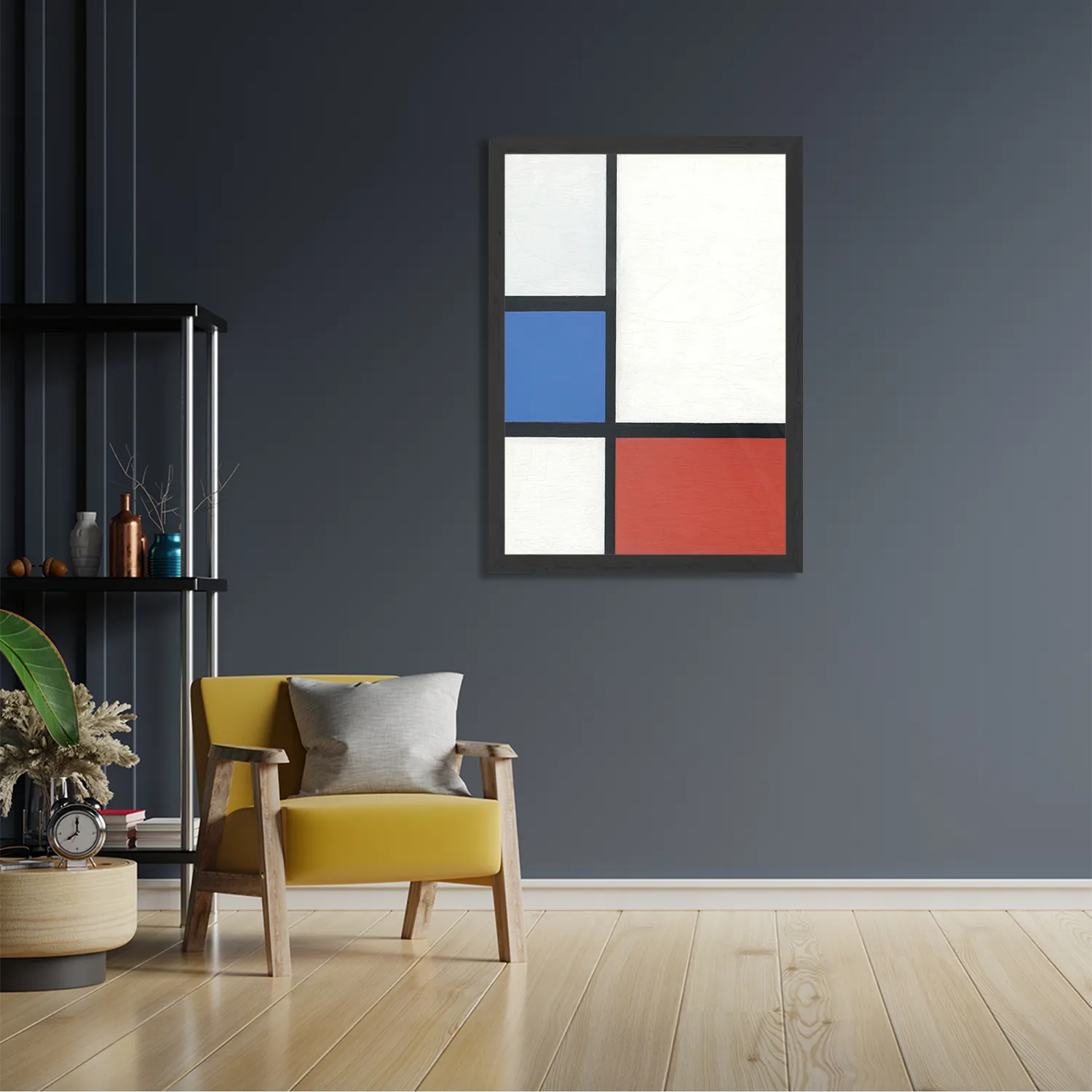Poster Mondriaan de Blauwe vlakte Rechthoek Verticaal Met Lijst Template PBL 50 70 Verticaal Om 3 2
