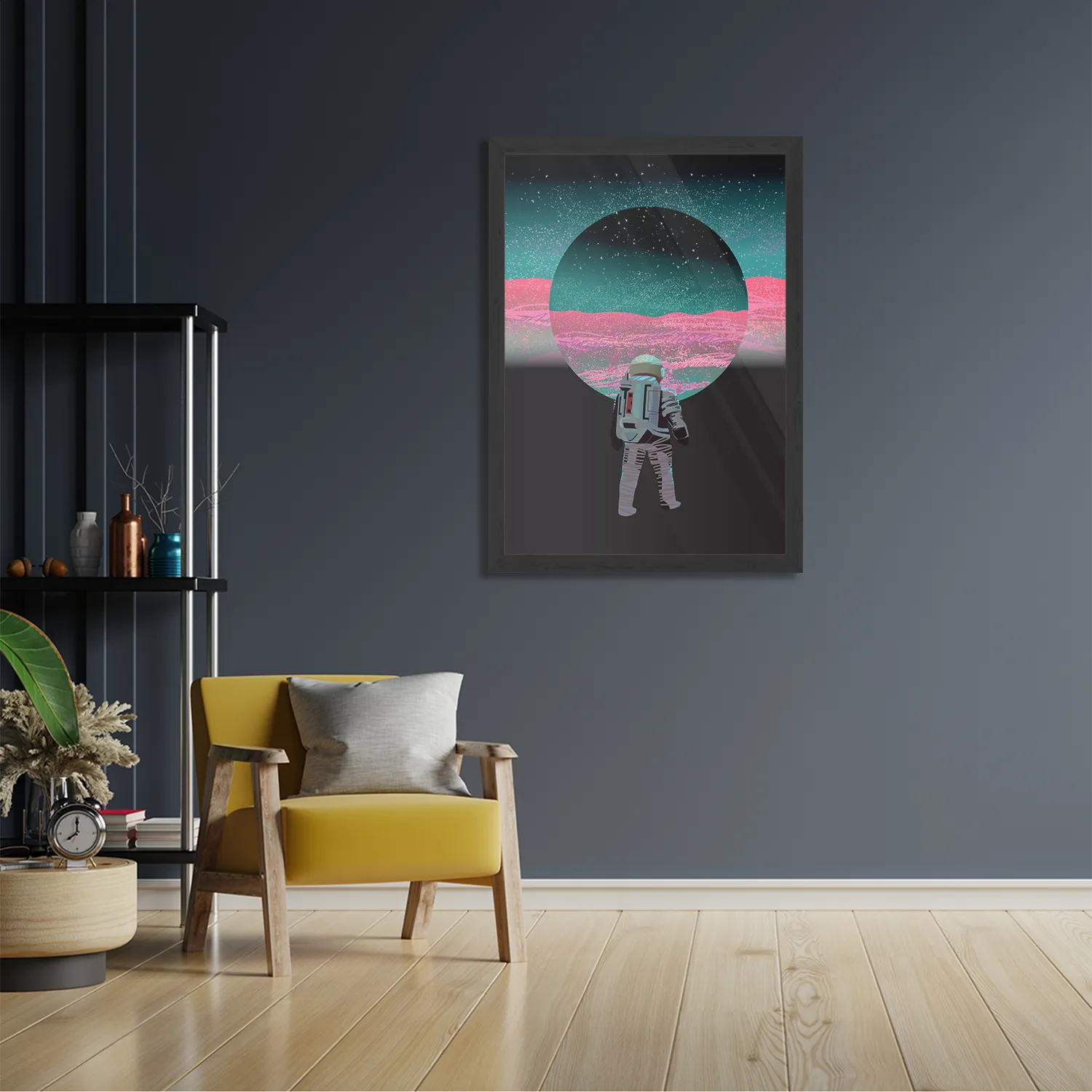 Poster Retro austronaut Rechthoek Verticaal Met Lijst Template PBL 50 70 Verticaal Ruimtevaart 17 2