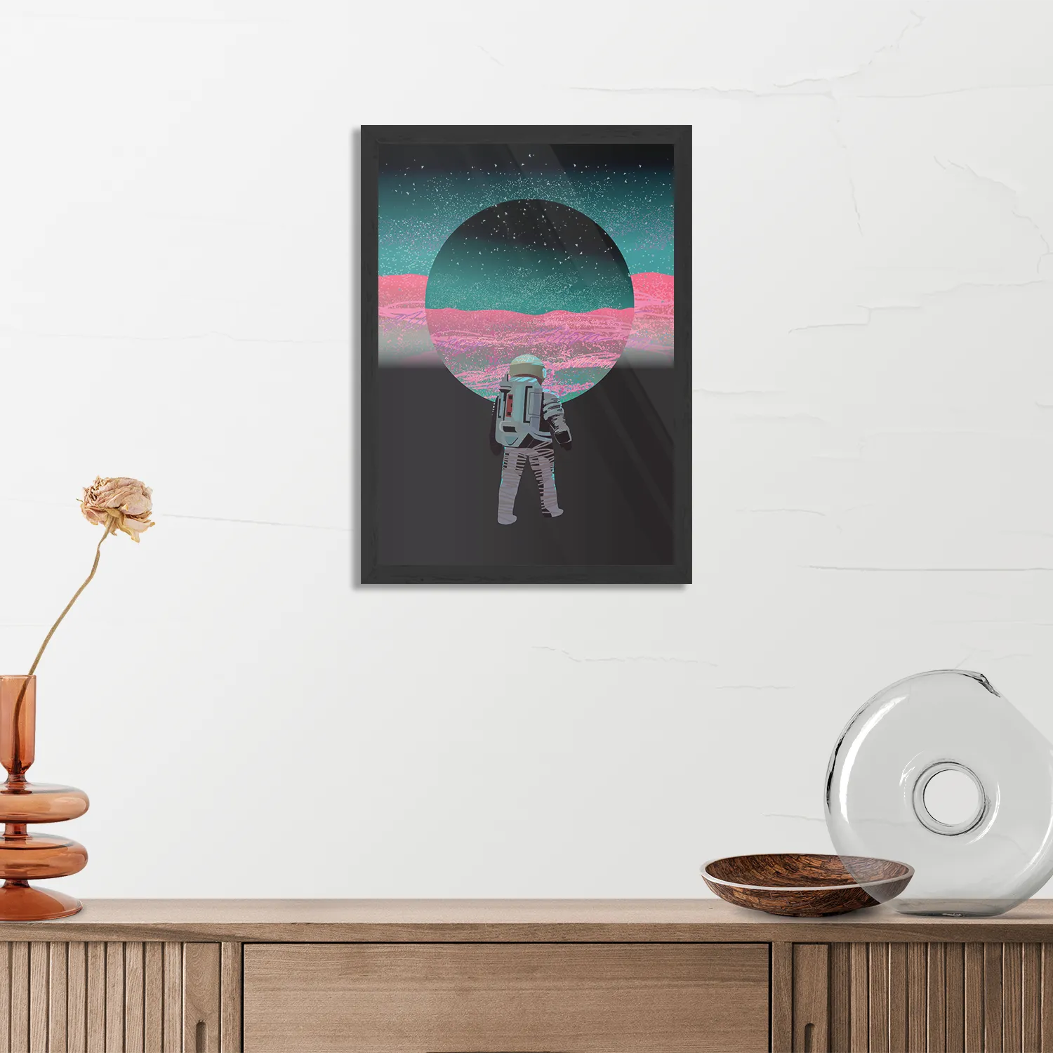 Poster Retro austronaut Rechthoek Verticaal Met Lijst Template PBL 50 70 Verticaal Ruimtevaart 17 3