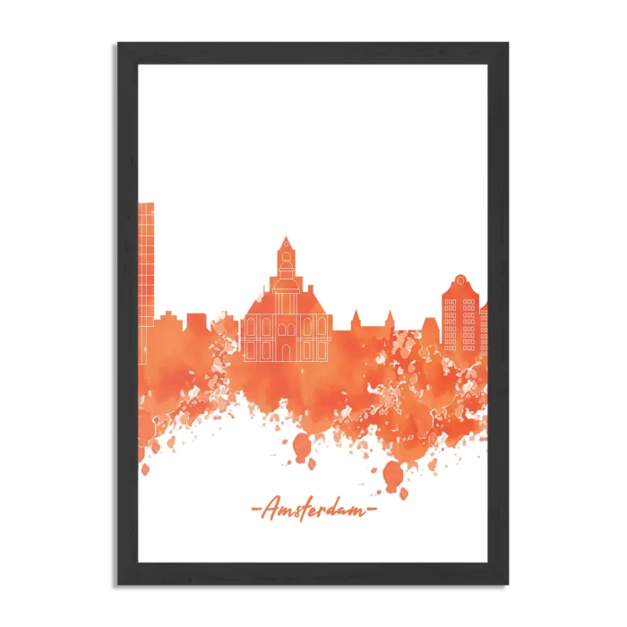 Poster Skyline Amsterdam Watercolor Paint Rechthoek Verticaal Met Lijst Template PBL 50 70 Verticaal Steden 1 1