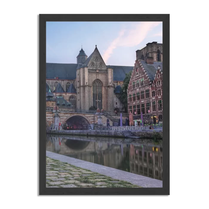 Poster Middeleeuwse Kathedraal en Brug Gent Rechthoek Verticaal Met Lijst Template PBL 50 70 Verticaal Steden 100 1