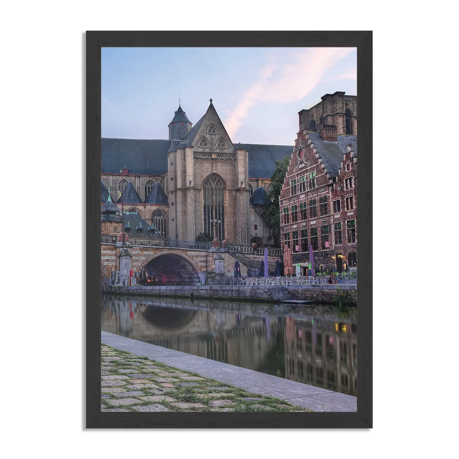 Poster Middeleeuwse Kathedraal en Brug Gent Rechthoek Verticaal Met Lijst Template PBL 50 70 Verticaal Steden 100 1