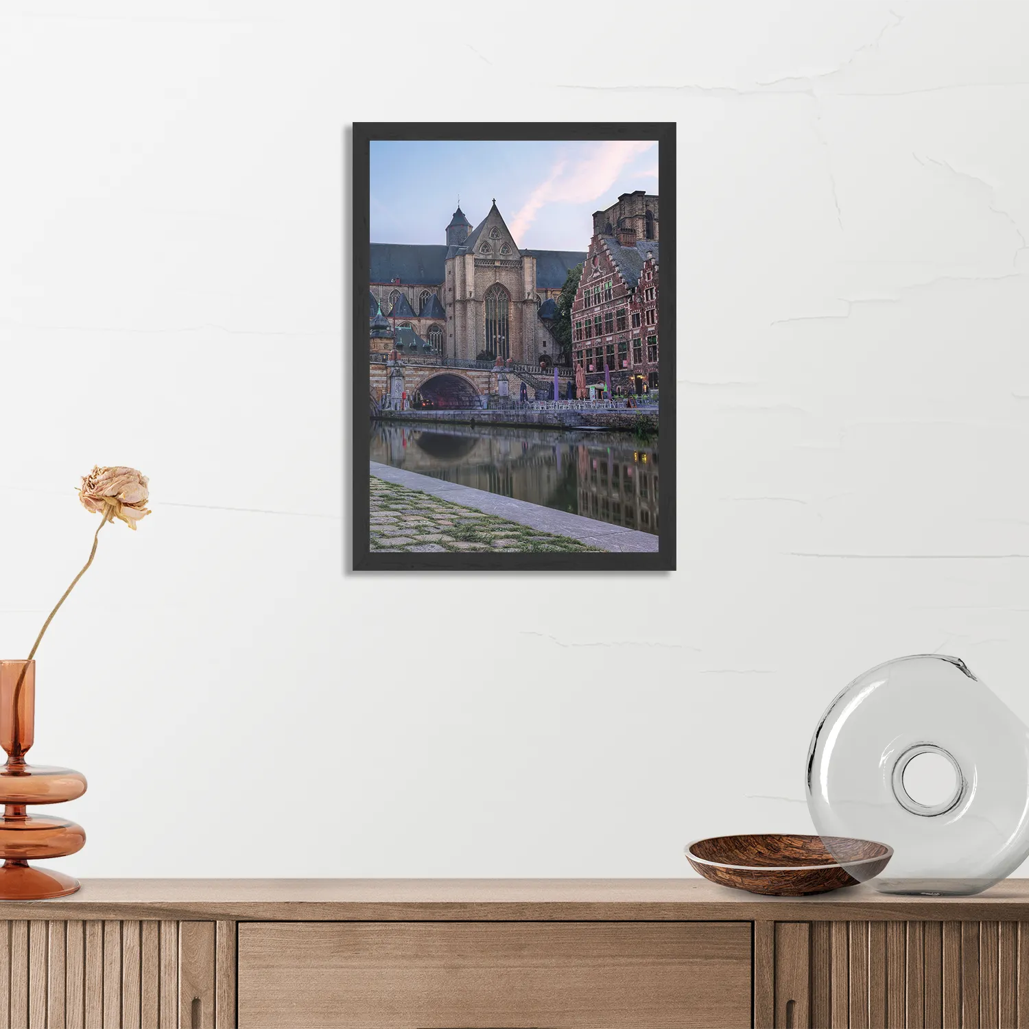 Poster Middeleeuwse Kathedraal en Brug Gent Rechthoek Verticaal Met Lijst Template PBL 50 70 Verticaal Steden 100 3
