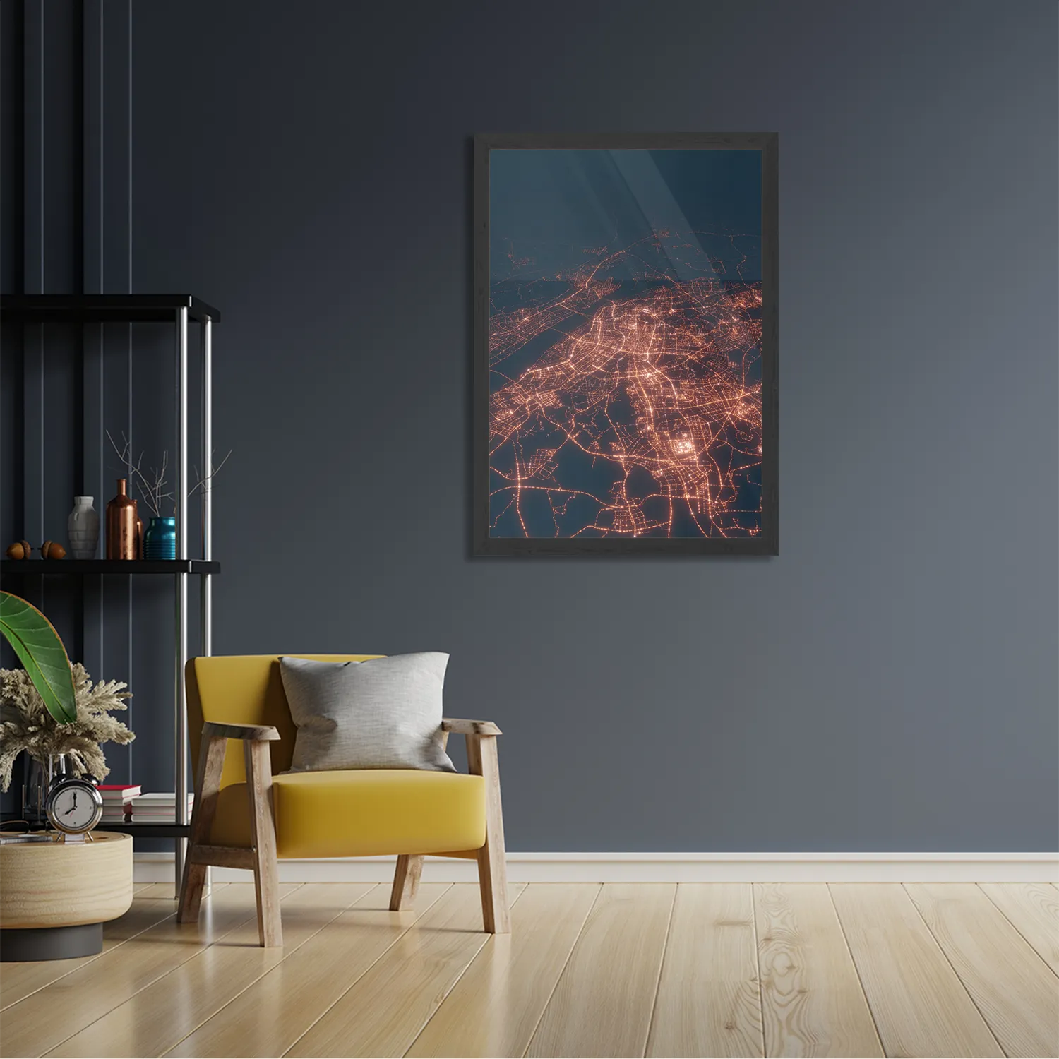 Poster Luchtfoto Nacht 02 Rechthoek Verticaal Met Lijst Template PBL 50 70 Verticaal Steden 107 2