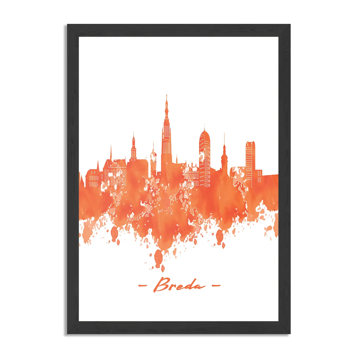 Poster Skyline Breda Watercolor Paint Rechthoek Verticaal Met Lijst Template PBL 50 70 Verticaal Steden 3 1