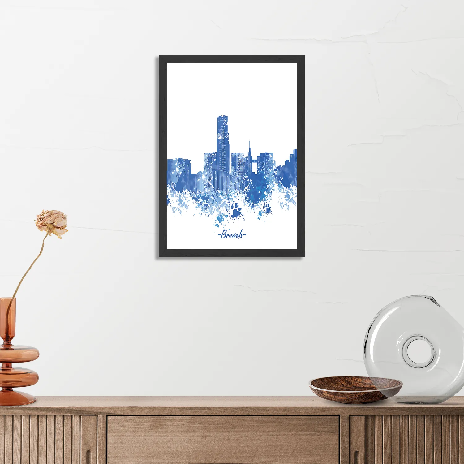 Poster Skyline Brussels Watercolor Paint Rechthoek Verticaal Met Lijst Template PBL 50 70 Verticaal Steden 4 3