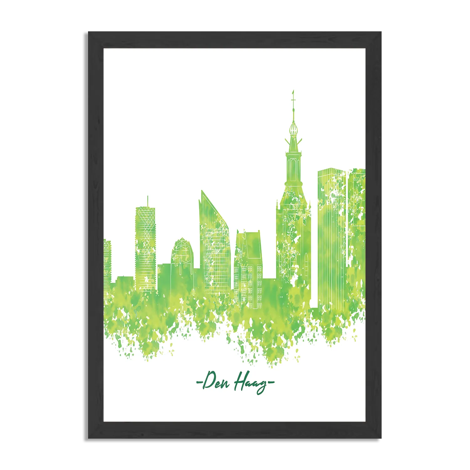 Poster Skyline Den Haag Watercolor Paint Rechthoek Verticaal Met Lijst Template PBL 50 70 Verticaal Steden 5 1