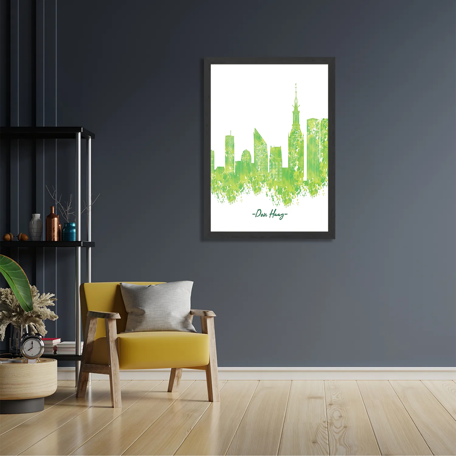 Poster Skyline Den Haag Watercolor Paint Rechthoek Verticaal Met Lijst Template PBL 50 70 Verticaal Steden 5 2
