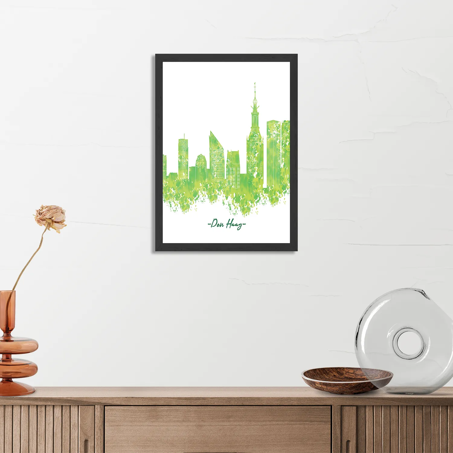 Poster Skyline Den Haag Watercolor Paint Rechthoek Verticaal Met Lijst Template PBL 50 70 Verticaal Steden 5 3