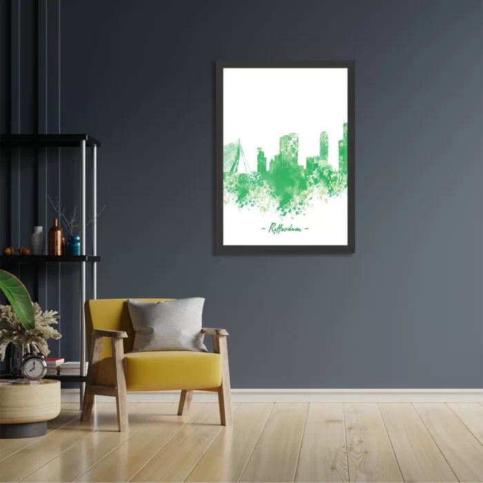 Poster Skyline Rotterdam Watercolor Paint Rechthoek Verticaal Met Lijst Template PBL 50 70 Verticaal Steden 53 2