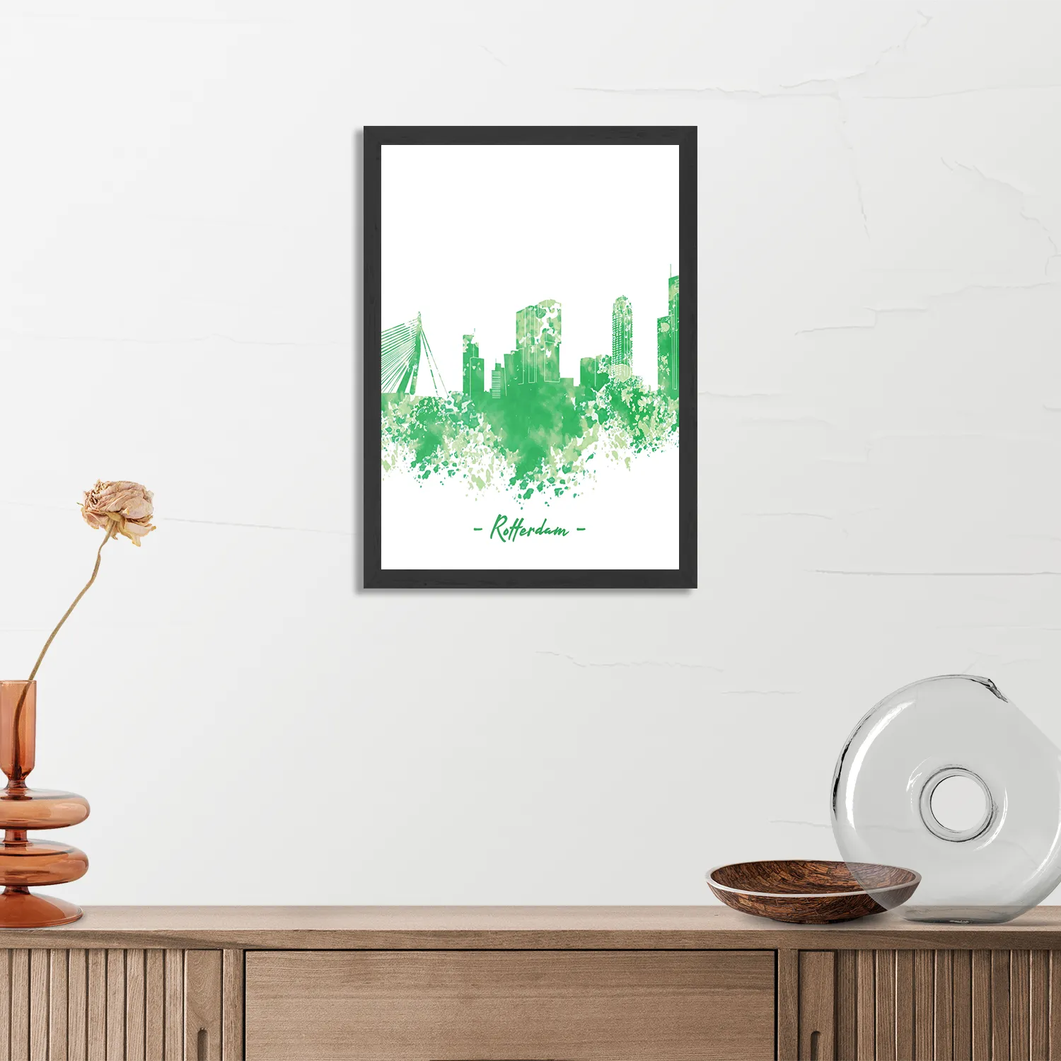 Poster Skyline Rotterdam Watercolor Paint Rechthoek Verticaal Met Lijst Template PBL 50 70 Verticaal Steden 53 3