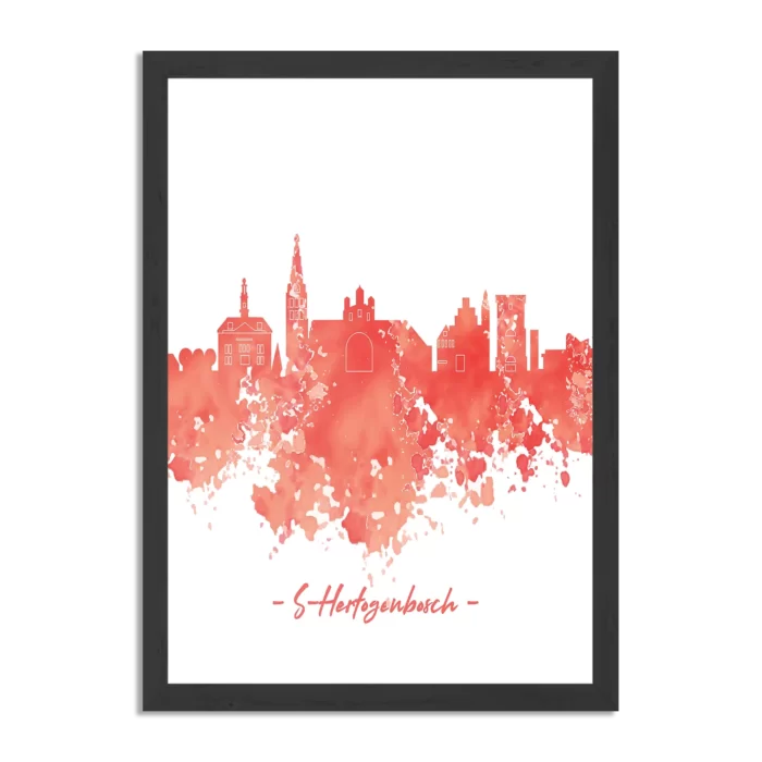 Poster Skyline 's-Hertogenbosch Watercolor Paint Rechthoek Verticaal Met Lijst Template PBL 50 70 Verticaal Steden 54 1