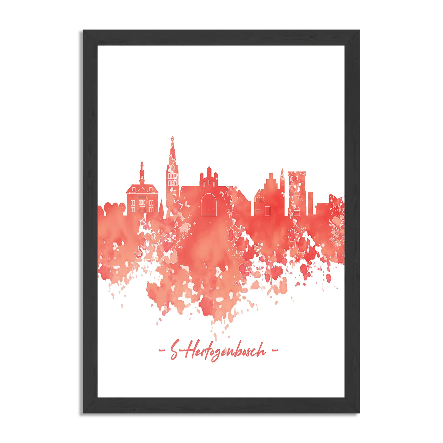 Poster Skyline 's-Hertogenbosch Watercolor Paint Rechthoek Verticaal Met Lijst Template PBL 50 70 Verticaal Steden 54 1