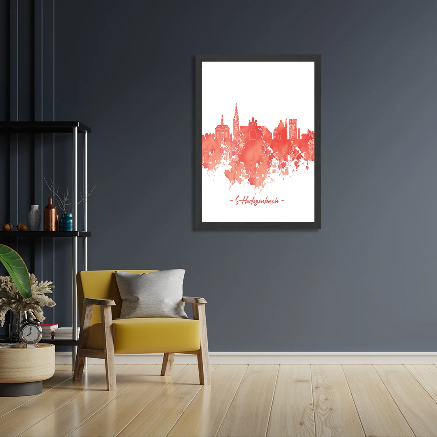 Poster Skyline 's-Hertogenbosch Watercolor Paint Rechthoek Verticaal Met Lijst Template PBL 50 70 Verticaal Steden 54 2
