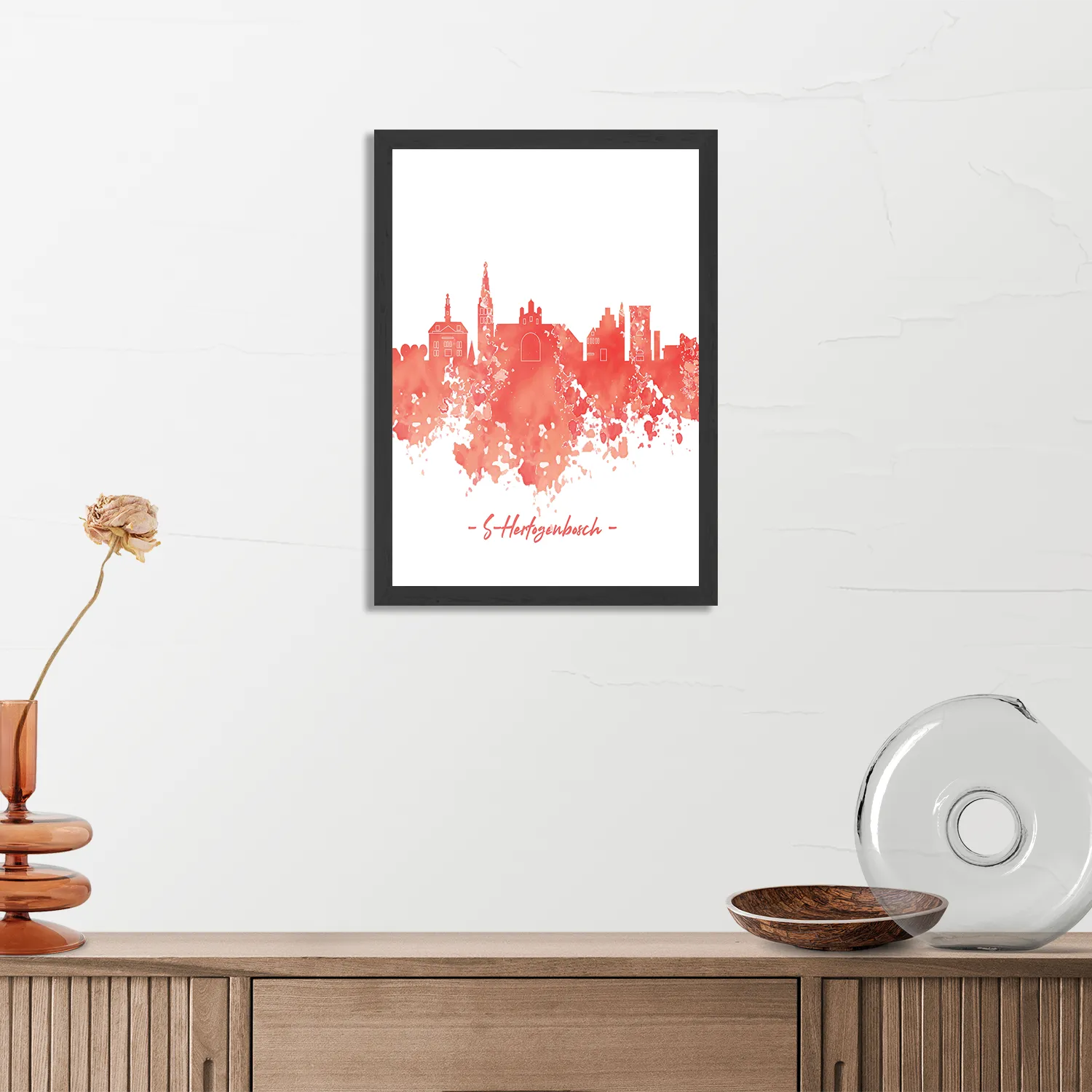 Poster Skyline 's-Hertogenbosch Watercolor Paint Rechthoek Verticaal Met Lijst Template PBL 50 70 Verticaal Steden 54 3