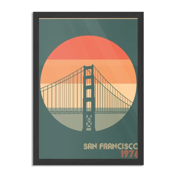 Poster San Francisco 1976 Golden Gate Bridge Rechthoek Verticaal Met Lijst Template PBL 50 70 Verticaal Steden 55 1